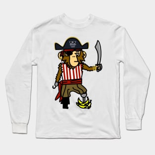 Pirate Chimpanzee Standing on some Bananas Long Sleeve T-Shirt